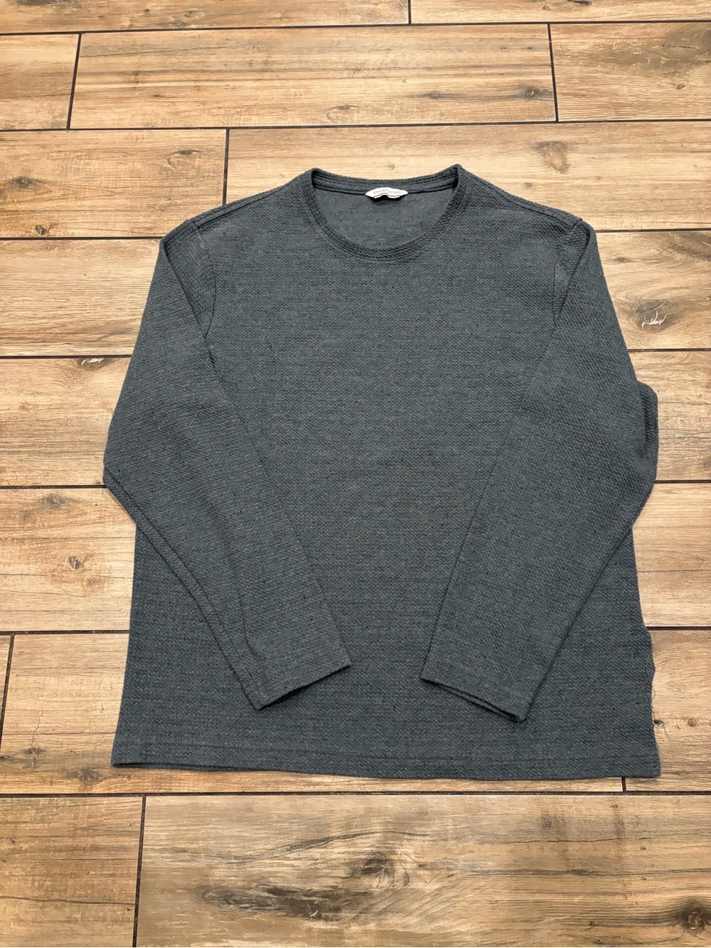 English Laundry Charcoal Grey Textured Long Sleeve Crewneck Shirt Size M